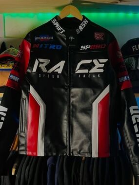 Men's Black & Red Racing Leather Jacket